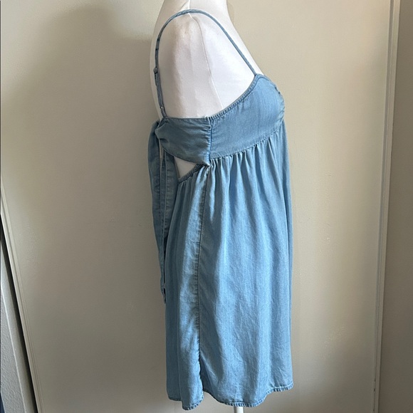 SO Light Blue Chambray Denim Babydoll Mini Sundress Tunic Tank - Picture 2 of 12